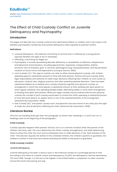 Impact of Child Custody Conflict on Delinquency & Psychopathy