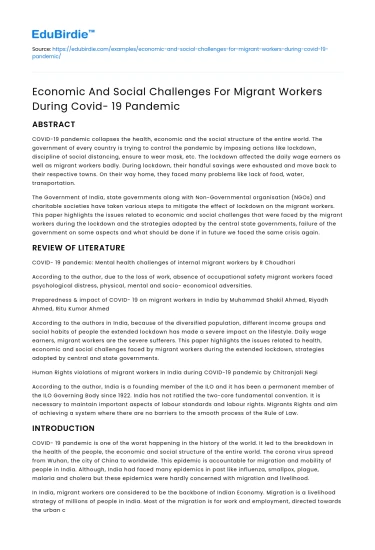 Challenges for Migrant Workers in Covid-19