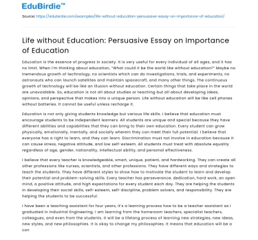 Life without Education: Persuasive Essay on Importance of Education