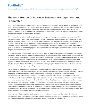 The Importance Of Balance Between Management And Leadership