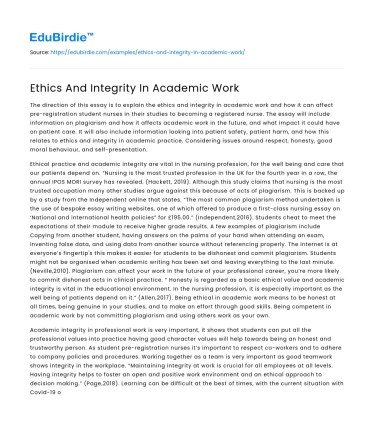 Ethics And Integrity In Academic Work