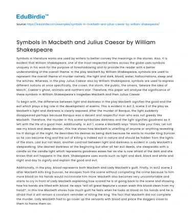 Symbols in Macbeth and Julius Caesar by William Shakespeare