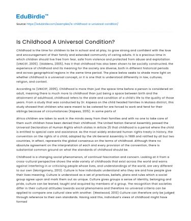 Is Childhood A Universal Condition?