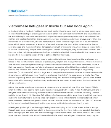 Vietnamese Refugees In Inside Out And Back Again