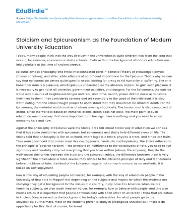 Stoicism and Epicureanism as the Foundation of Modern University Education