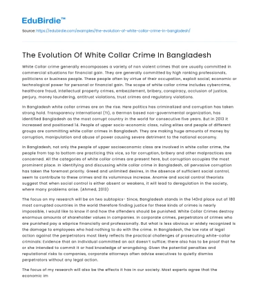 The Evolution Of White Collar Crime In Bangladesh