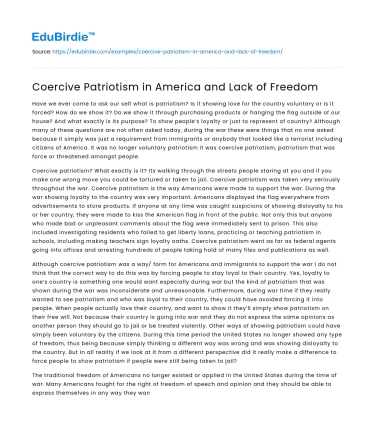 Coercive Patriotism in America and Lack of Freedom