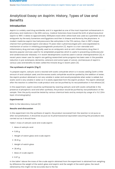 Analytical Essay on Aspirin: History, Types of Use and Benefits