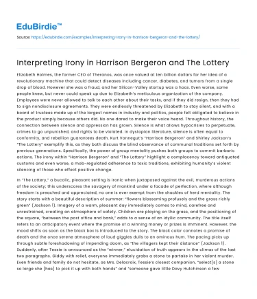 Interpreting Irony in Harrison Bergeron and The Lottery