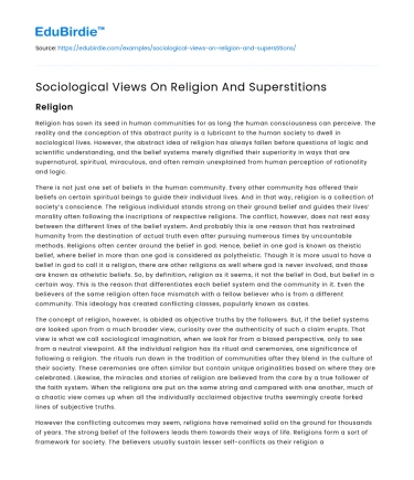 Sociological Views On Religion And Superstitions