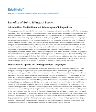 Benefits of Being Bilingual Essay