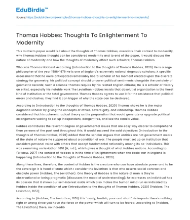 Thomas Hobbes: From Enlightenment to Contemporary Thought