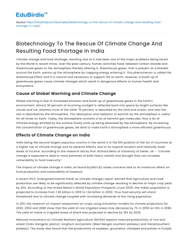 Biotechnology Rescues Climate Change & Food Shortage in India