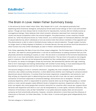 The Brain in Love: Helen Fisher Summary Essay