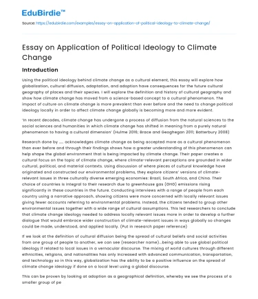 Essay on Application of Political Ideology to Climate Change