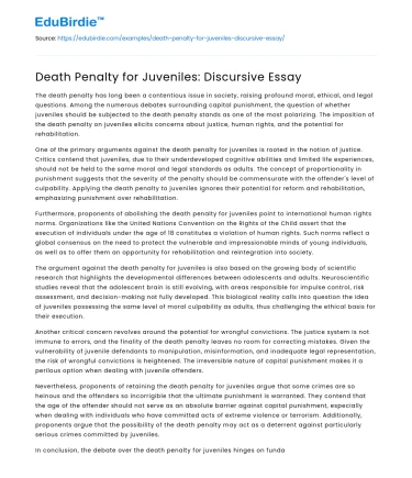 Death Penalty for Juveniles: Discursive Essay