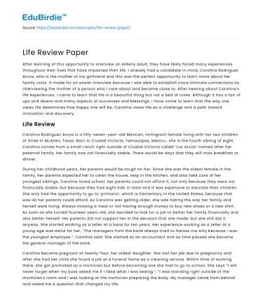 Life Review Paper