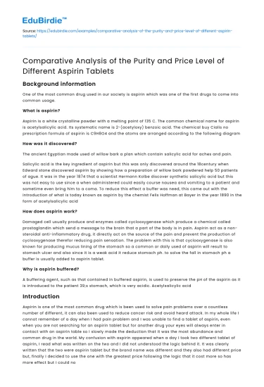 Aspirin: Balance Between Purity and Cost