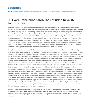 Gulliver’s Transformation In The Satirising Novel By Jonathan Swift