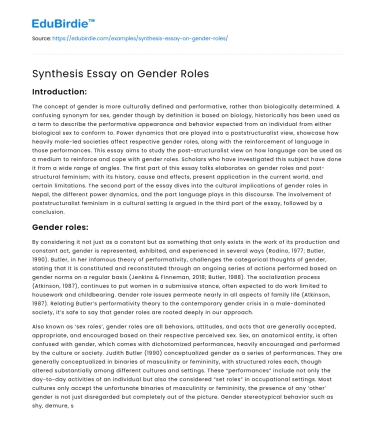 Synthesis Essay on Gender Roles