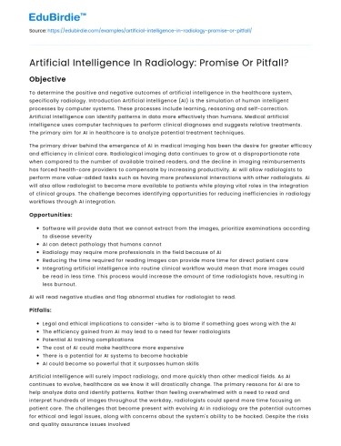 Artificial Intelligence In Radiology: Promise Or Pitfall?