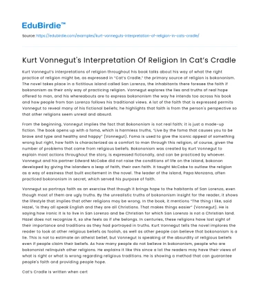 Kurt Vonnegut’s Interpretation Of Religion In Cat’s Cradle