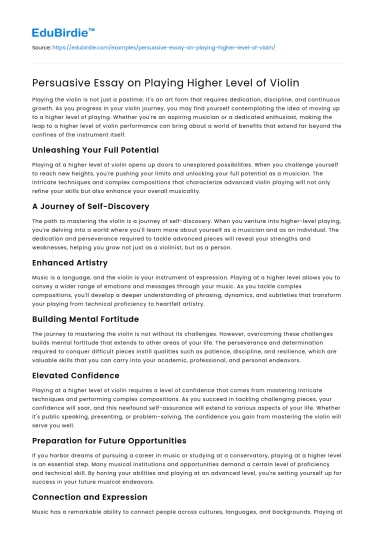 Persuasive Essay on Playing Higher Level of Violin