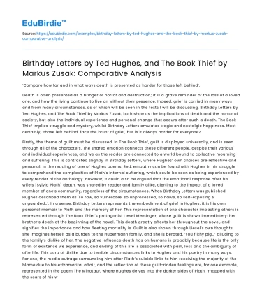 Comparing Birthday Letters and The Book Thief