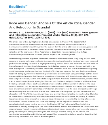 Analysis of Race, Gender, and Refraction in Scandal