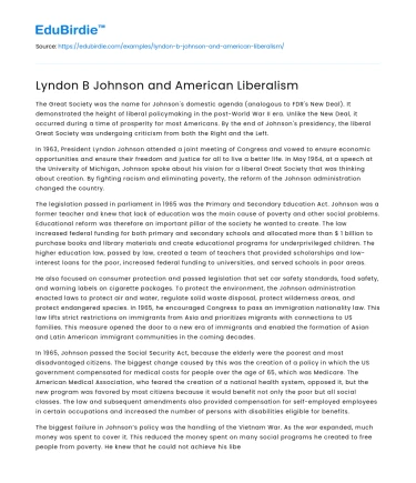 Lyndon B Johnson and American Liberalism