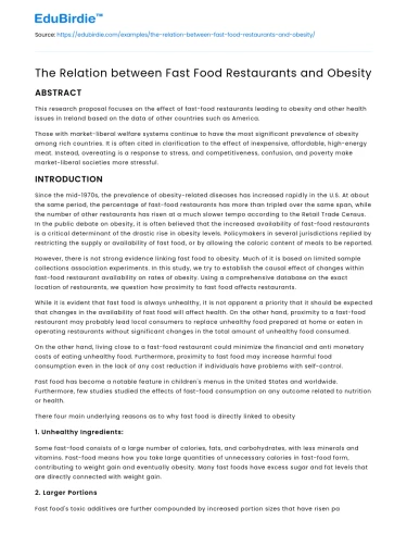 The Relation between Fast Food Restaurants and Obesity