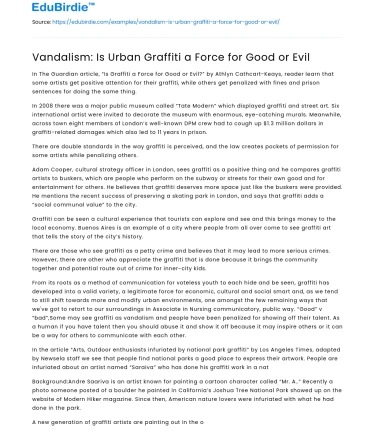 Vandalism: Is Urban Graffiti a Force for Good or Evil