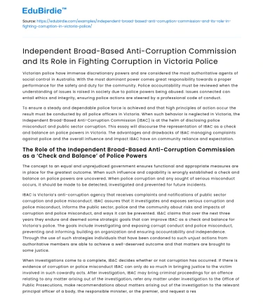 Role of IBAC in Fighting Corruption in Victoria Police
