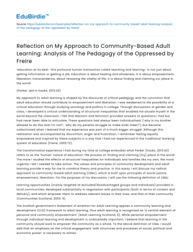 Reflection on Community-Based Adult Learning and Its Impact