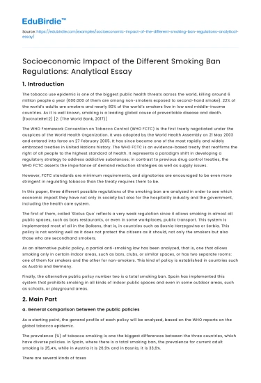 Socioeconomic Impact of Smoking Ban Regulations: Analysis