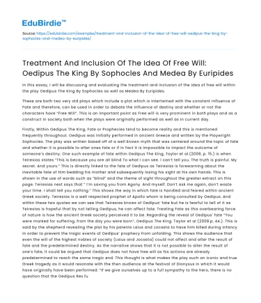 Free Will in Oedipus the King and Medea