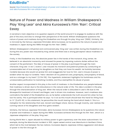 Power and Madness in ‘King Lear’ and ‘Ran’