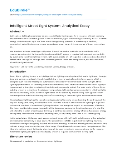 Intelligent Street Light System: Analytical Essay