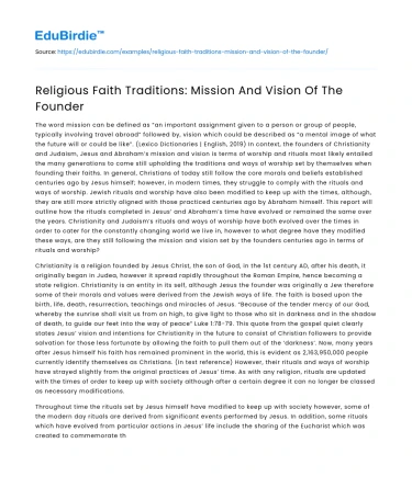 The Mission and Vision of Religious Founders