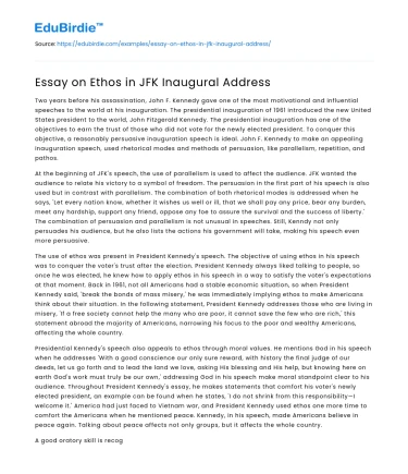 Essay on Ethos in JFK Inaugural Address