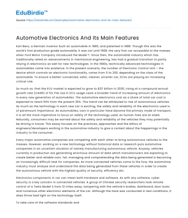 Automotive Electronics And Its Main Features