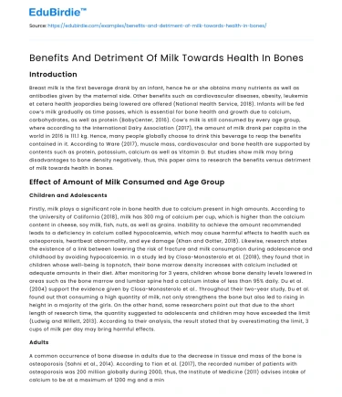 Benefits And Detriment Of Milk Towards Health In Bones