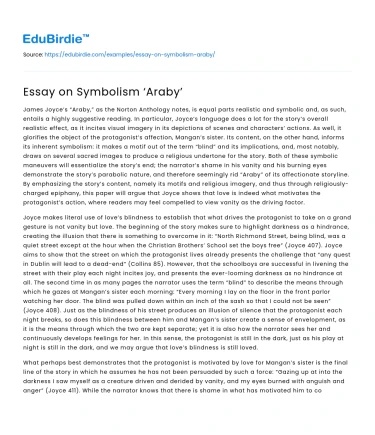 Essay on Symbolism ‘Araby’