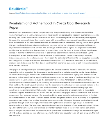 Feminism and Motherhood in Costa Rica: Research Paper