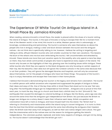 White Tourist’s Experience on Antigua Island in “A Small Place”
