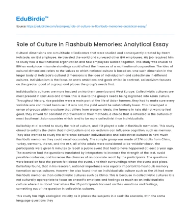 Role of Culture in Flashbulb Memories: Analytical Essay
