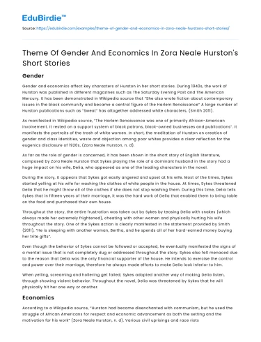 Gender and Economics in Hurston’s Narratives