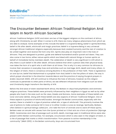 Encounter of African Traditional Religion and Islam in North Africa
