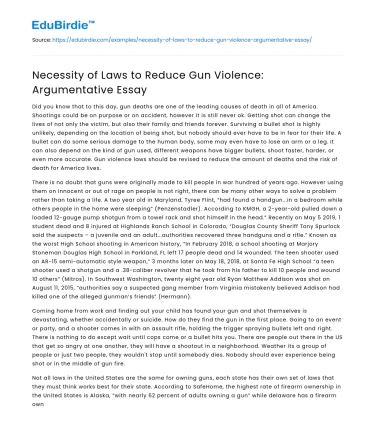 Necessity of Laws to Reduce Gun Violence: Argumentative Essay