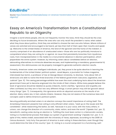 America’s Transformation to Oligarchy